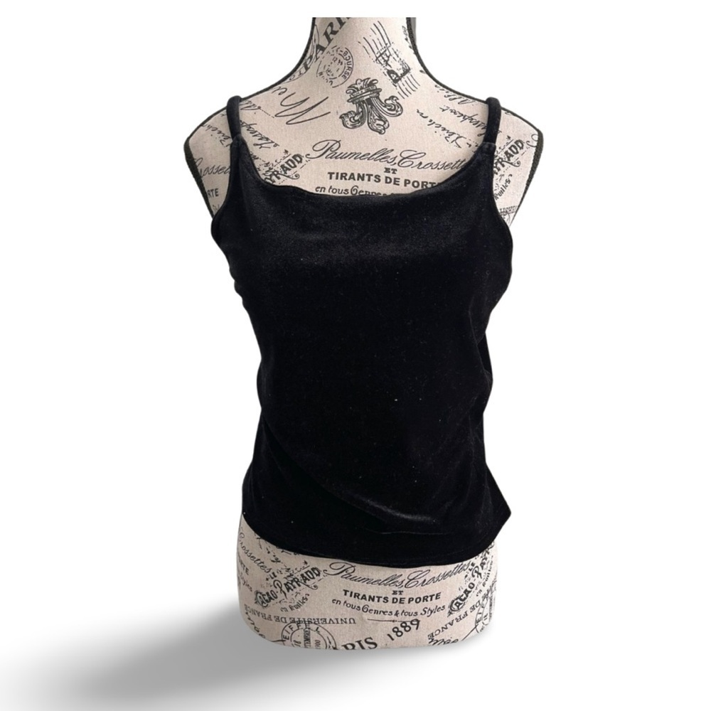 Gemilli Black Velvet Camisole | 90s Minimal Goth Stretch Tank M-L